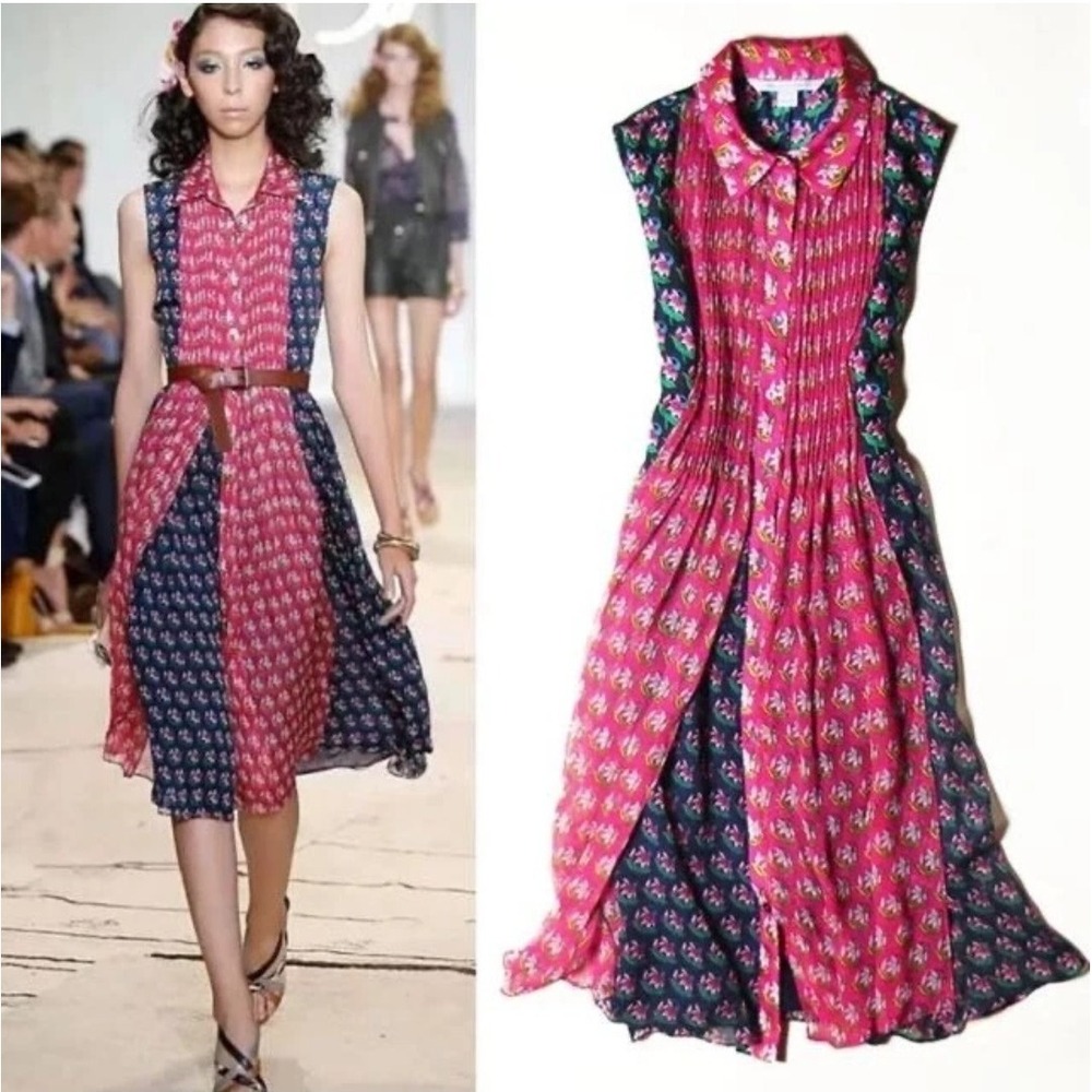 Diane von Furstenberg DVF Nieves Floral Silk Scarf Runway Shirt Dress Size 8